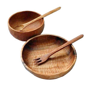Cuencos de madera para servir, cuenco de madera para servir, cuchara, nuevo diseño de tendencia, cuenco de madera redondeado, vajilla de mesa - Product Image 3