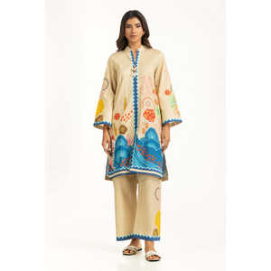 Conjunto Coordinado Estampado Bohemian Cross Slub IPST-55035 de 2 Piezas para Primavera/Verano, Talla XS, con Mangas Tres Cuartos - Product Image 1