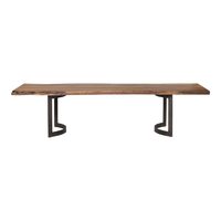 Table à manger de luxe en bois de manguier massif courbé de style industriel moderne, pieds en fer, finition naturelle, meubles personnalisés pour usage hôtelier
