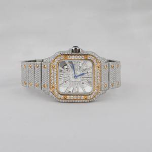 Reloj de lujo HipHop de acero inoxidable, esfera cuadrada con esqueleto, reloj con números romanos, cuarzo tachonado con diamantes de moissanita para hombres y mujeres - Product Image 1
