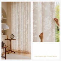 Tissu de rideau transparent moderne à motif floral style campagnard américain, en polyester ajouré semi-occultant et filtrant la lumière, pour salon et bureau