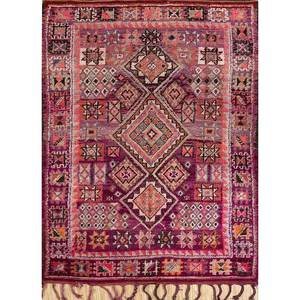 Tapis en laine noués à la main Nuray grande surface, motif géométrique rose et violet pour la décoration de la maison et du salon - Pae-4560 Taille 9x12 - Product Image 1