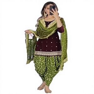 ชุดสัลวาร์ คามีซ โพลีเอสเตอร์สำหรับผู้หญิง แฟชั่นนานาชาติ ระบายอากาศได้ดี ทรงปกติ ความยาวระดับเข่า ชุดงานเลี้ยงแบบดั้งเดิม ไม่ยับง่าย - Product Image 5