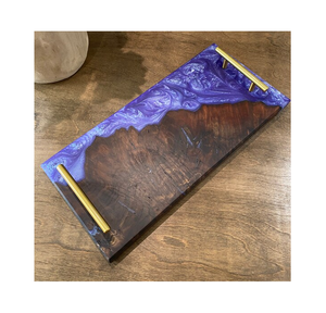 Plateau de service en bois et résine au design moderne, couleur résine blanche, artisanat de rangement personnalisé, plateau en résine - Product Image 4