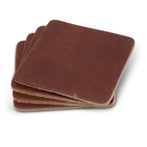 Juego de posavasos hecho a mano, 4 unidades de posavasos de cuero genuino, Color marrón - Product Image 1
