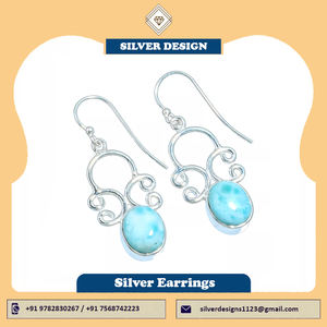 Stylish 925 Sterling Silver Natural Caribbean Larimar Gemstone Earrings Handmade Jewelry - Product Image 6
