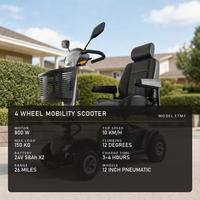 Scooter de mobilité pliable à quatre roues avec capteurs pour seniors, capacité de 150 kg, autonomie de 26 miles, moteur de 800 W, batterie au lithium pliable