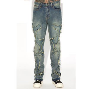 กางเกงยีนส์ผ้าแคนวาสทรงตรงลำลองปักลายตามสั่งสำหรับผู้ชาย คุณภาพสูง 100% ดีไซน์ทันสมัย สีพื้น ลุคสตรีทแวร์ - Product Image 2