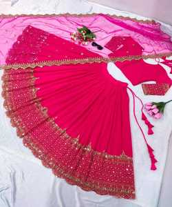 Contemporary Hot <b>Pink</b> Lehenga Choli: Stylish Lehenga Choli Set with Lace Detailing Trendy Lehenga Choli Set for Festive Gharara - Product Image 5
