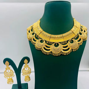 Designer 1K Gold Plated Copper Brass <b>Necklace</b> <b>Set</b> Women Jewelry Fine Craftsmanship Lightweight Comfortable Wear For <b>Bridal</b> Wear - Product Image 1