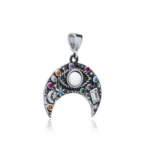 Moon Design Opal Stone 925 Sterling Silver Charm Wholesale Handmade Turkish Fine Jewelry - Product Image 1