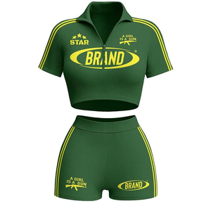 Conjunto Deportivo de Verano para Mujer, Camiseta de Manga Corta con Rayas Laterales y Pantalones Cortos a Juego, Diseño Sólido, Personalizable (OEM) - Product Image 2