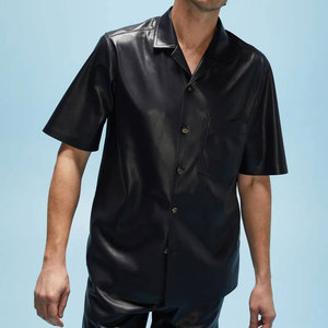 Camisas Casuales de Cuero para Hombre con Cierre de Botones Personalizado OEM, Diseño de Logotipo Personalizado, Buen Precio de Venta - Product Image 3