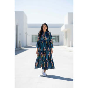 Vestido Maxi Floral a Rayas Azul Marino para Mujer, Informal, para la Playa o Fiestas - Product Image 1