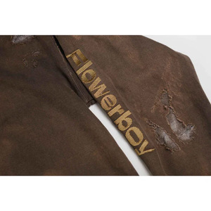 Fabricante de lavado ácido personalizado 450g algodón pesado Sun Faded Ripped Fleece Distressed Acid Washed Zip Hoodie hombres cuello con capucha - Product Image 2