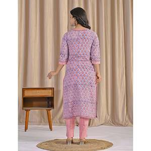 Hand <b>Block</b> <b>Printed</b> Cotton Anarkali Kurta Pant Set Indian Ethnic Style Party Wear for Special Occasions Made From Net Fabric - Product Image 6