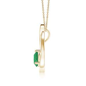 14K <b>Solid</b> <b>Gold</b> IGI Certified Natural 6MM Round Cut 0.75Ctw Floating Green Emerald Tulip Handmade <b>Pendant</b> with 0.16Ctw Diamonds - Product Image 3