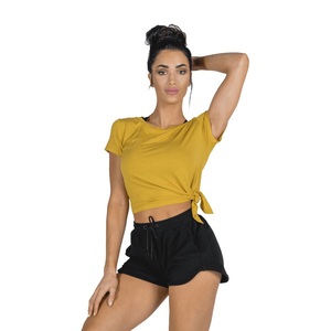 Camiseta Corta de Moda para Mujer, Camiseta de Verano de Manga Corta, Corte Personalizado, Estilo con Nudos, Camisetas Cortas para Mujer - Product Image 1
