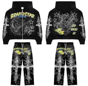 Conjunto de Sudadera con Capucha de Forro Polar 100% Algodón, Lavado Ácido, Transpirable y Resistente al Viento, con Logotipo Personalizado, Ecológico, de Alta Calidad, para Hombre, para Gimnasio en Invierno - Product Image 2