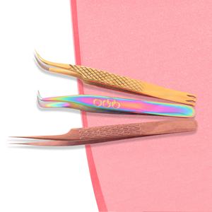 Pince à épiler de précision en acier inoxydable doré, antistatique, à pointe lisse, longueur 12 cm, pour extensions de cils - Product Image 1