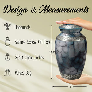 Elegante urna de cremación de latón plateado azul estilo europeo cenizas humanas para adultos conmemorativo biodegradable respetuoso con el medio ambiente 200-220 pulgadas cúbicas - Product Image 2