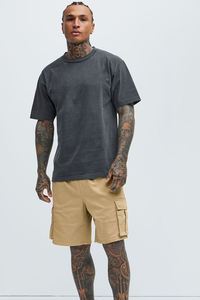 Pantalones cortos de tela Ripstop personalizados para hombre, pantalones cortos de carga de playa con múltiples bolsillos para exteriores marrones con estampado transpirable, pantalones cortos deportivos Vintage - Product Image 2