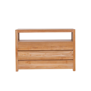 Coffre en teck massif avec trois tiroirs et étagère ouverte, élégance fonctionnelle pour les espaces modernes et les meubles de jardin - Product Image 3