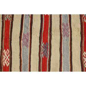 Tapis turc vintage, tapis de 5,6 x 8,4 pieds, tapis en laine rayé rouge et gris - Product Image 5