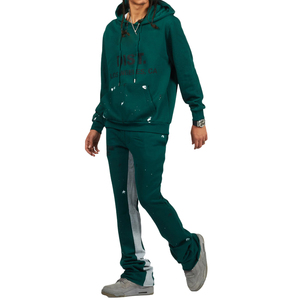 Conjunto de chándal informal de dos piezas para hombre Sudadera con capucha estampada en verde oscuro y pantalones para correr Ropa de calle elegante Traje deportivo - Product Image 5
