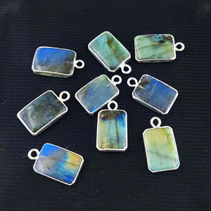 <b>Labradorite</b> Smooth Slice <b>Pendant</b> Handcrafted in India with Silver Electroplated Edge Rhodium Plated Brass Jewelry for Necklace - Product Image 4