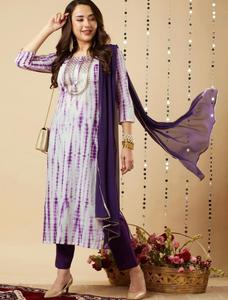 Ligero elegante cómodo Floral impreso rayón viscosa Kurta pantalón Dupatta conjunto para mujer - Product Image 3