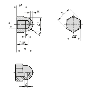 Tuerca Cónica Hexagonal Brillante de Acero Inoxidable A4 M8 DIN 1587 K1800, Fijación Roscada para Conexiones Decorativas con Tornillos - Product Image 2
