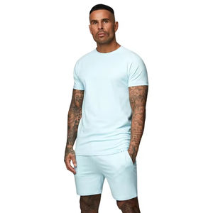 Ensemble 2 pièces d'été décontracté pour hommes, t-shirt à manches courtes et short en coton 100% respirant - Product Image 1