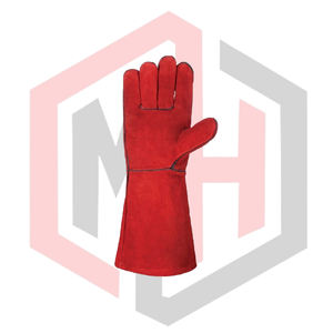 Red Welding Heat-Resistant Anti-Static Tear-Resistant Leather Welding Gauntlet <b>Gloves</b> 7 oz 16INCH Knit Wrist <b>Silicone</b>-free - Product Image 3