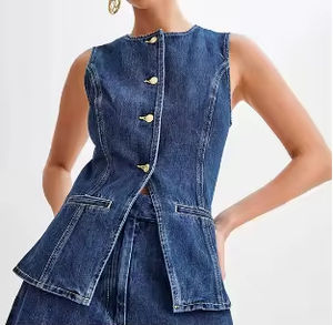 Ensembles pour femmes 2 pièces sans manches simple boutonnage haut ensembles taille haute mode Shorts costume 2024 été ample bureau dame tenue - Product Image 4