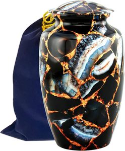 Urne de crémation contemporaine de luxe de grande taille en aluminium pour cendres humaines adultes noir objets de décoration en gros fournitures - Product Image 1