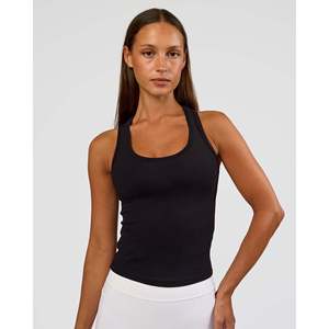 Flow Rib Scoop Neck <b>Tank</b> <b>Top</b>-<b>Black</b> Breathable Knit Slim Fit Summer Essential - Product Image 1