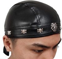 Faux Leather Biker Skull Cap Motocicleta Bandana Head Wrap Du Doo Do Rag Black Hat