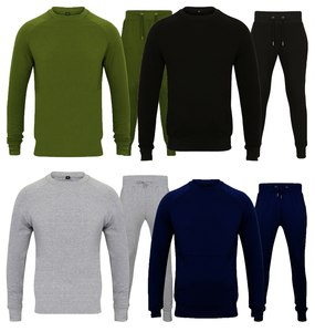 Survêtement en polaire solide pour hommes | Sweat-shirt et bas de jogging en coton 100% | Ensemble de vêtements de sport avec logo personnalisé - Product Image 6