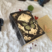 400 Page Grand Papillon En Cuir Grimoire Livre De Sort Vierge Des Ombres Journal De Sorcellerie avec Moth & Morpho Butterfly Design