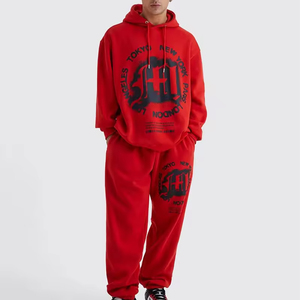 Survêtement de broderie en détresse à fermeture éclair pour hommes pantalons empilés pantalons de survêtement évasés et ensembles de sweat à capuche survêtement évasé en gros - Product Image 1