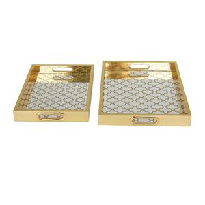 High Quality Wholesale Price Geometric <b>Mirrored</b> Living Room Decor <b>Tray</b>, Set of 2 16", 14"W - Product Image 1