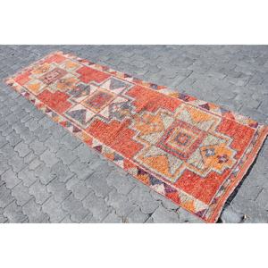 Turkish Herki <b>Runner</b> Rug 3x9.9 ft (90x302 cm), Vintage <b>Red</b> Polka dot Wool Rug - Product Image 2