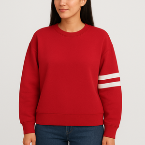 Grande taille col rond 80% coton 20% polyester couleur unie pull écologique hiver goutte épaule blanc rayure spirale école - Product Image 2