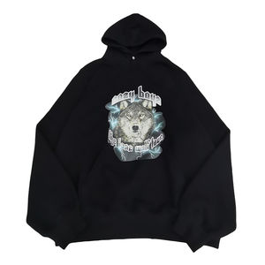 เสื้อกันหนาวมีฮู้ดสองชั้นแบบสวมหัวไม่มีเชือกโอเวอร์ไซส์ผ้าฟลีซธรรมดา - Product Image 1