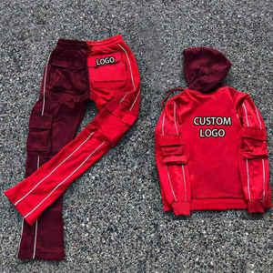 Ropa de calle con logotipo personalizado, chándal para hombre con bloque de color, chándal apilado, pantalones acampanados para hombre, sudaderas con capucha, nuevo diseño, chándal para hombre - Product Image 3