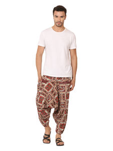 Pantalon sarouel classique pour hommes-écologique 100% coton toile taille libre couleur foncée taille haute joggeurs légers cordon de serrage ample - Product Image 6