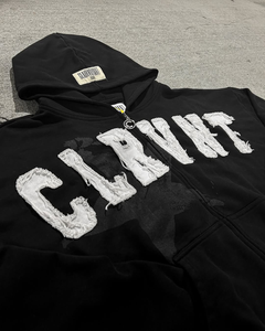 Personalizado 100% algodón francés Terry Heavyweight Boxy Fit chándal bordado parche chándal Zip up completo diamantes de imitación Sudadera con capucha conjunto - Product Image 5