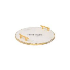 Bandeja para servir artículos de comida hechos de mármol de color blanco de calidad superior con asas de metal dorado para restaurantes y hoteles de la India - Product Image 5