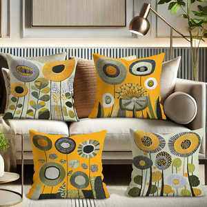 Fundas de Almohada Cuadradas con Diseño Floral, Estilo Rústico Francés Moderno, 4 Piezas, Amarillo Mostaza, Verde Oliva, Gris, Técnica 3D, con Cierre - Product Image 5